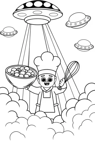 A coloring page of Super Sonic cooking in the sky