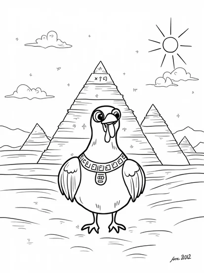 A coloring page of Turkey exploring ancient Egypt