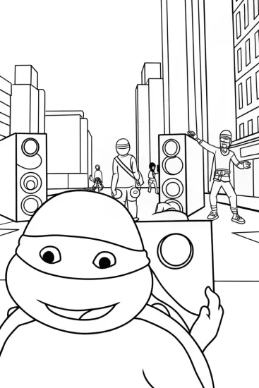 A coloring page of Teenage Mutant Ninja Turtles street art