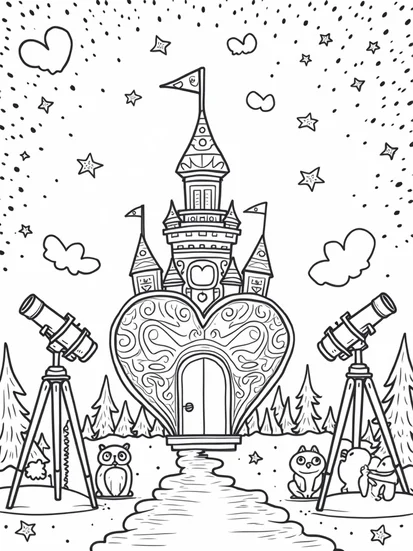 A coloring page of Heart-shaped observatory of love
