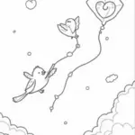 Lovebirds flying heart kites