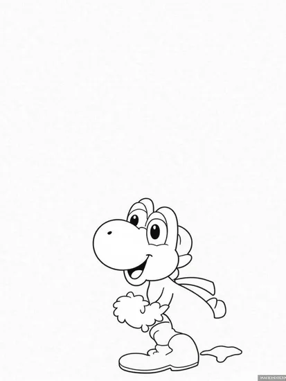 A coloring page of Yoshi and the magical music box