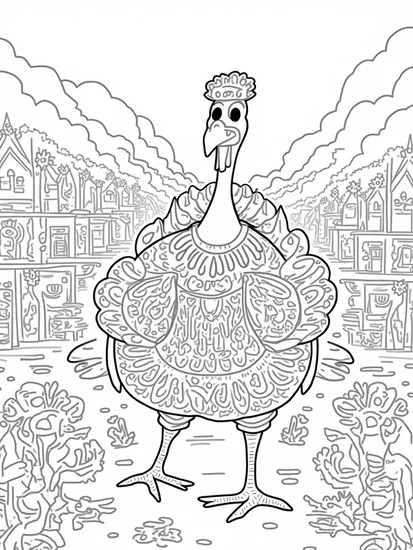 A coloring page of Turkey in a multicultural outfit