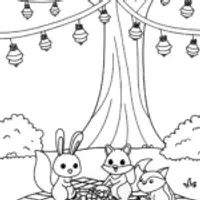 Thanksgiving picnic with woodland animals