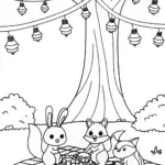 Thanksgiving picnic with woodland animals