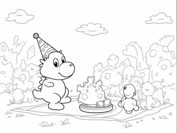 A coloring page of Yoshi’s garden party