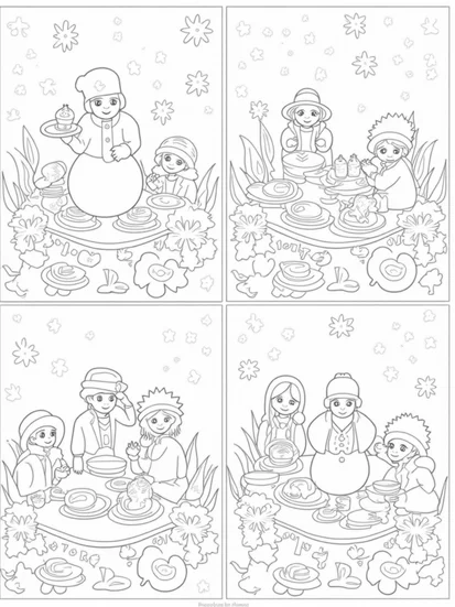A coloring page of Thanksgiving through the seasons
