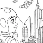 Yoshi in a futuristic city