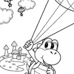Yoshi flying a dinosaur kite