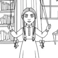 Wednesday Addams with shadow puppets