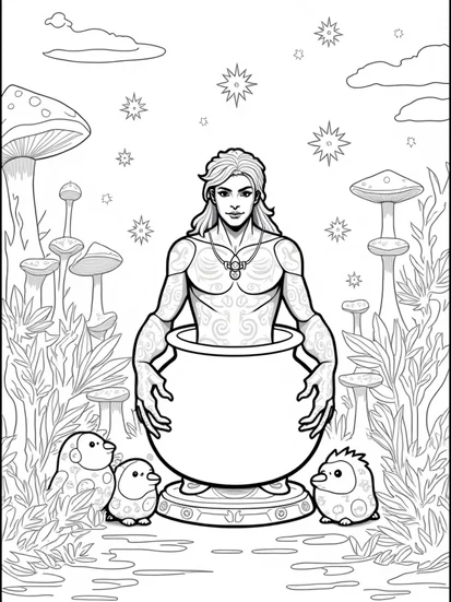 A coloring page of Venom’s magical potion quest