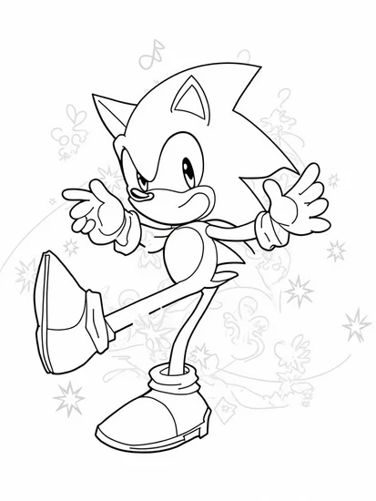 A coloring page of Super Sonic dance-off in space
