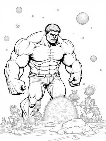 A coloring page of Hulk sculpting an asteroid