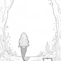 Little mermaid exploring underwater cave