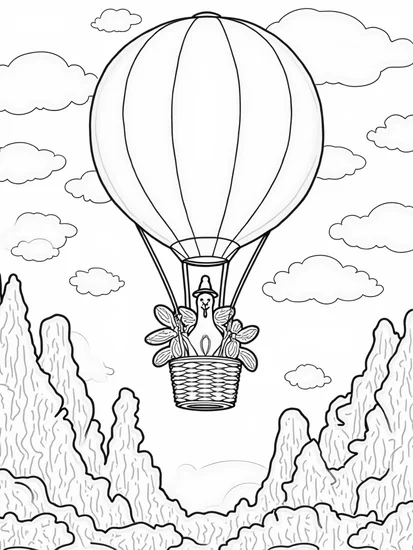 A coloring page of Turkey on a hot air balloon