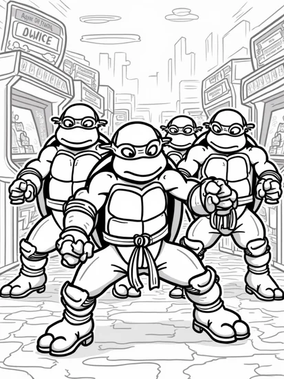 A coloring page of Teenage Mutant Ninja Turtles arcade