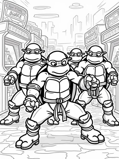 A coloring page of Teenage Mutant Ninja Turtles arcade