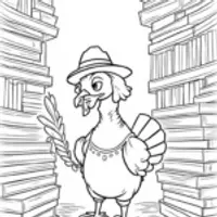 Turkey exploring a magical library