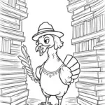 Turkey exploring a magical library