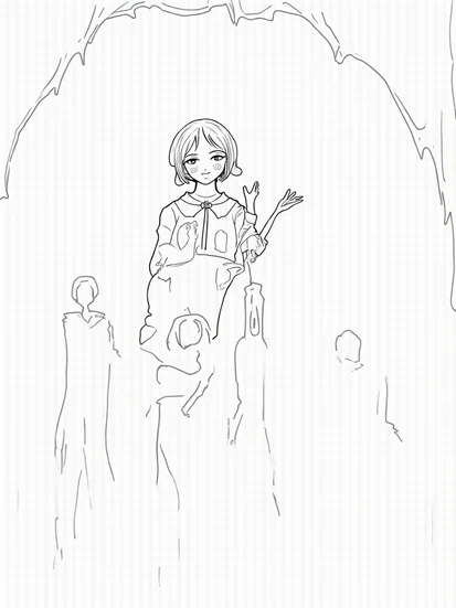 A coloring page of Wednesday Addams puppet show