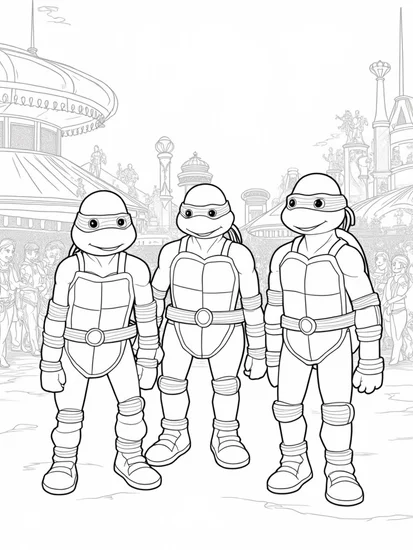 A coloring page of Teenage Mutant Ninja Turtles amusement park