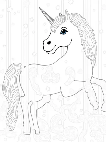 A coloring page of Unicorn at the magical carousel