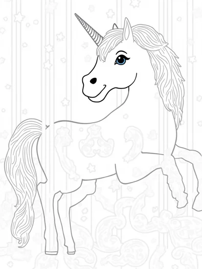 A coloring page of Unicorn at the magical carousel