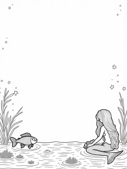 A coloring page of Little mermaid weaving dreams