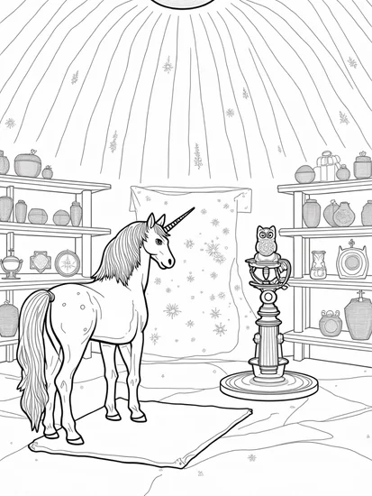 A coloring page of Unicorn crafting a celestial map