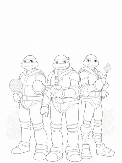 A coloring page of Teenage Mutant Ninja Turtles candy fun