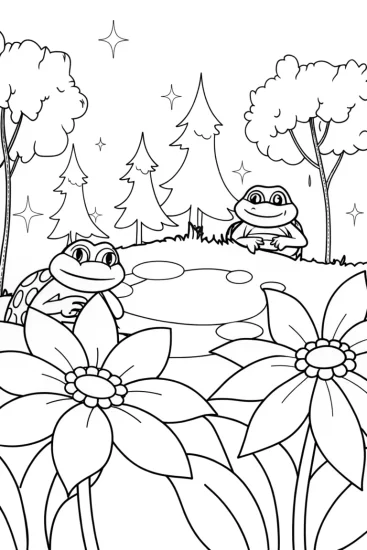 A coloring page of Teenage Mutant Ninja Turtles garden fun
