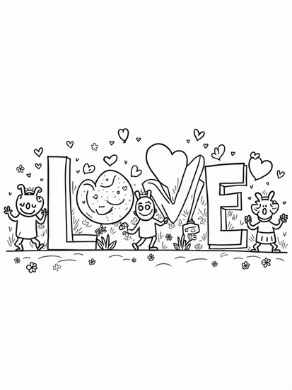 A coloring page of Love letter characters parade