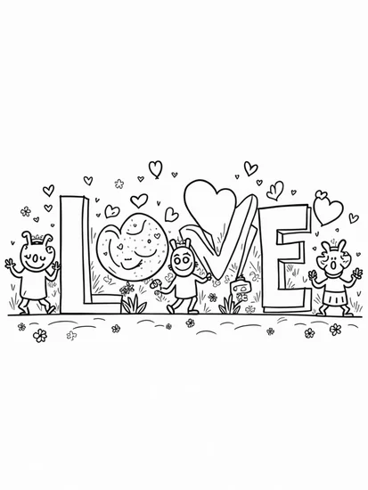 A coloring page of Love letter characters parade