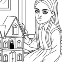 Wednesday Addams crafting a dollhouse