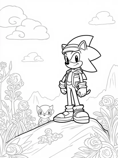 A coloring page of Super Sonic exploring alien worlds