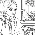 Wednesday Addams examining a raven