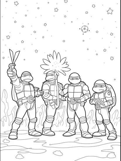 A coloring page of TMNT cosmic garden explorers