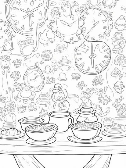 A coloring page of Thanksgiving in the timekeeper’s workshop