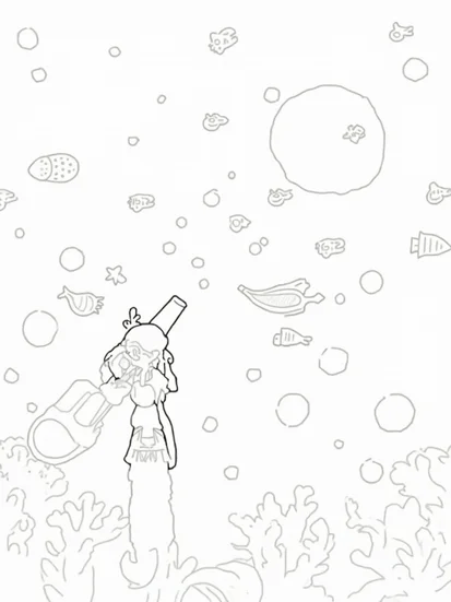 A coloring page of Mermaid astronomer charting stars