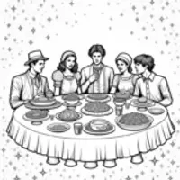 Time travelers’ feast coloring page