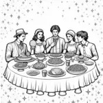 Time travelers’ feast coloring page