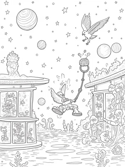 A coloring page of Heroic pet rescue at the zoo