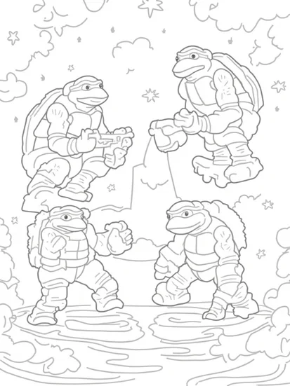 A coloring page of Teenage Mutant Ninja Turtles puzzle adventure