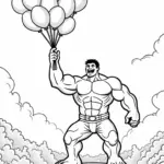 Hulk floating with balloons