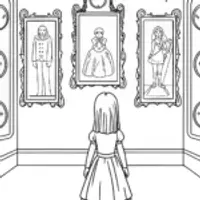 Wednesday Addams in a portrait gallery