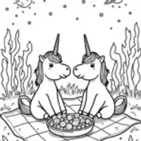 Unicorns enjoying a picnic