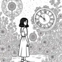 Wednesday Addams in a clockwork garden