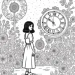 Wednesday Addams in a clockwork garden