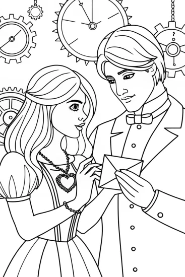 A coloring page of Couple exploring a time capsule