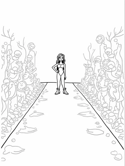 A coloring page of Little mermaid fashion show